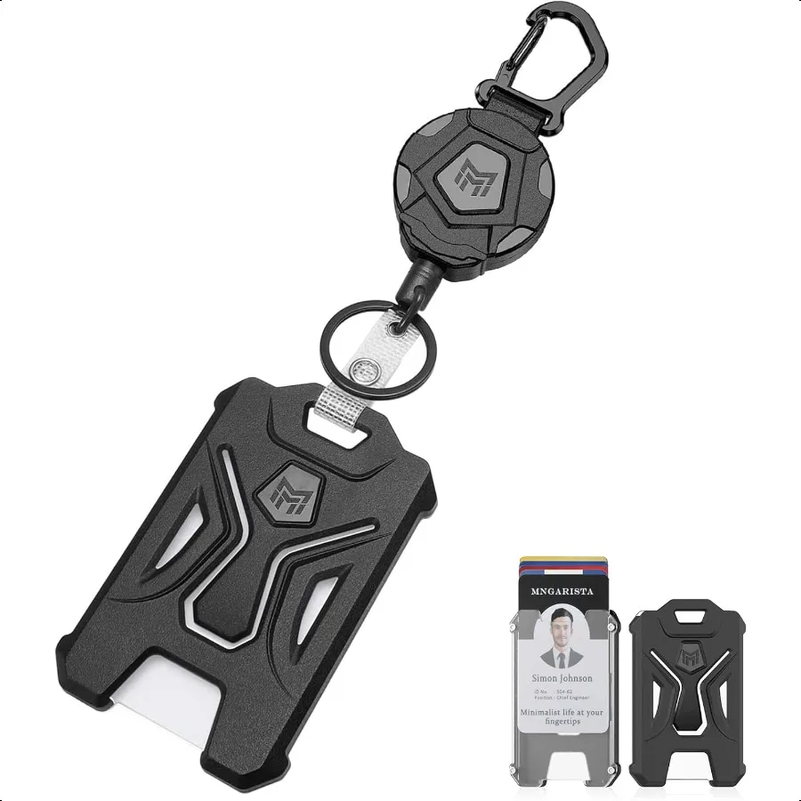 

Retractable Badge Holder Heavy Duty Carabiner Keychain Tactical ID Card Holder with 31.5 Retractable Badge Reel Black