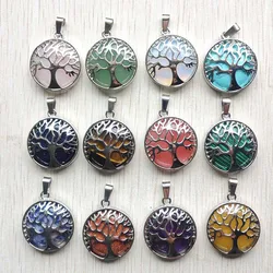 Wholesale 12pcs/lot fashion natural stone alloy tree of life mix Pendants for necklaces jewelry accessories making fast shipping