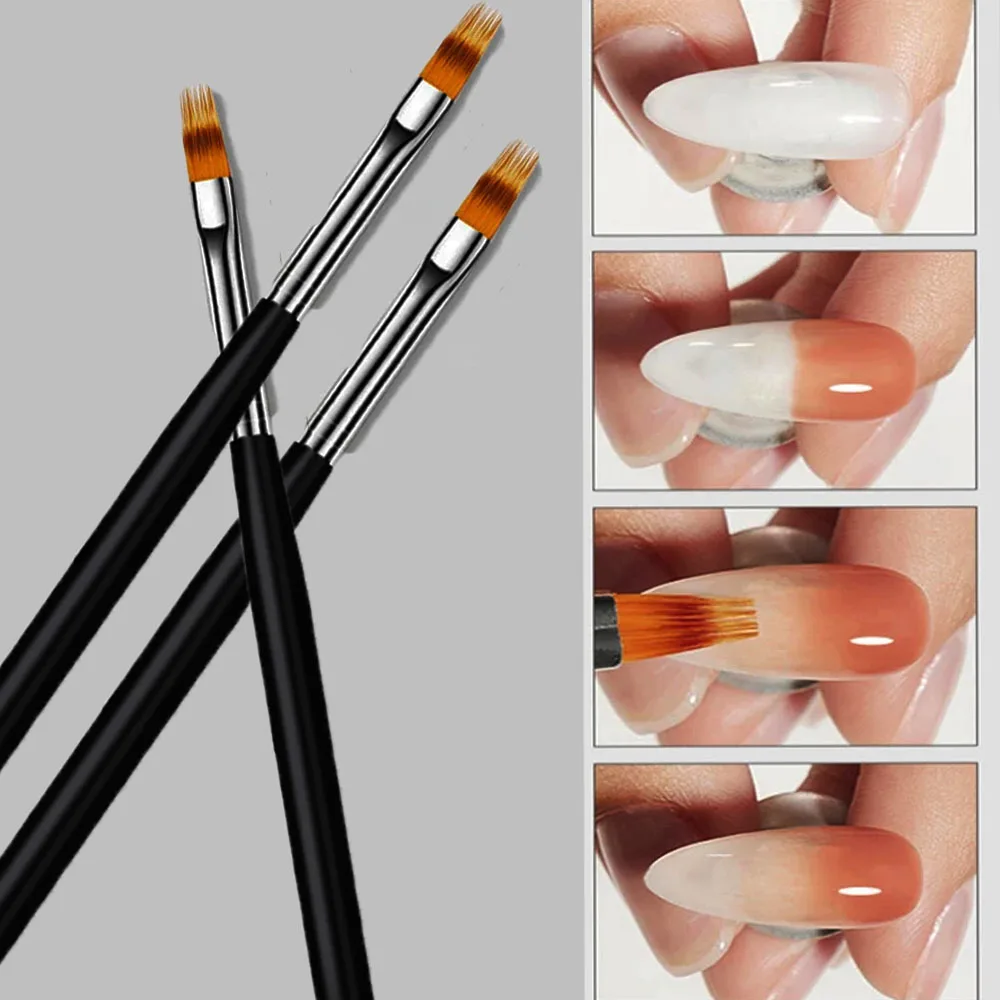 1Pc Professional Soft Gradient Nail Brush Silver Black Drawing Painting Nylon Hair Ombre Brush DIY Gradient UV Gel Nail Brush