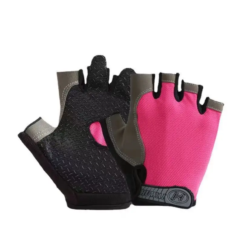 Women's cycling gloves Mountain bike road bike half finger gloves Pink non-slip Velcro