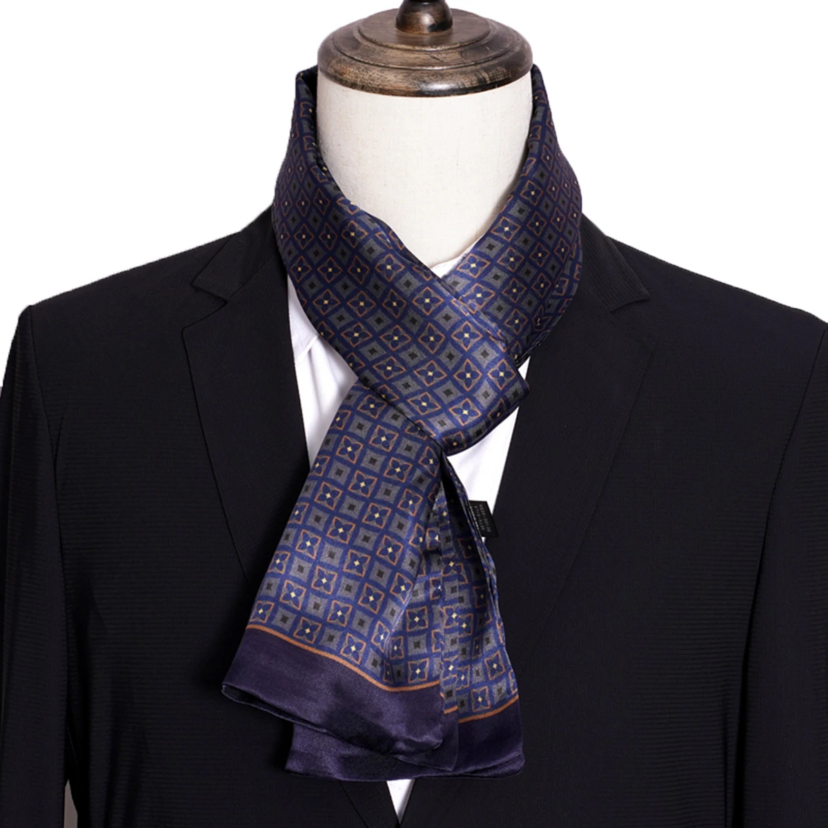 

FEIMANYUAN Men's Long Scarf 100silk Floral Pattern Business Tie Casual Shirt Blue Double Layer