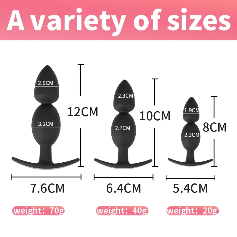 2 Beads Anal Plug Silicone Butt Dilator Dildo Vaginal Stimulation G Spot Masturbator Prostate Massager Sex Toys for Woman Couple