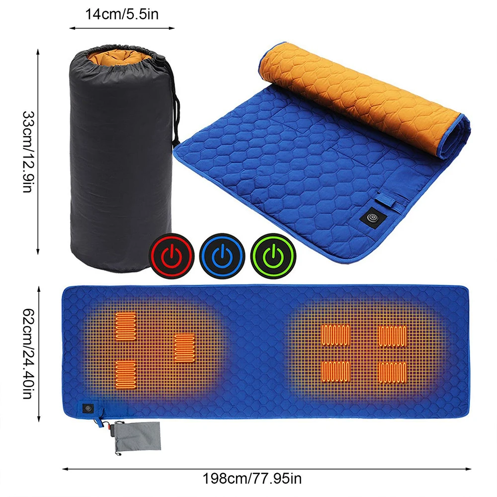 USB Heating Sleeping Mat Heating Zones Winter Smart Heat and Cold Sleeping Bag Pad Outdoor Camping Portable Charging Heating Pad