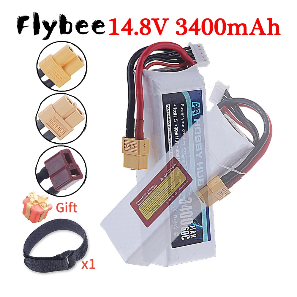 

НОВАЯ Батарея Lipo 3400 мАч 14.8В с разъемами XT30, XT60, Deans T для дронов, радиоуправляемых FPV-моделей, самолетов, квадрокоптеров, гоночных автомобилей 4S 60C