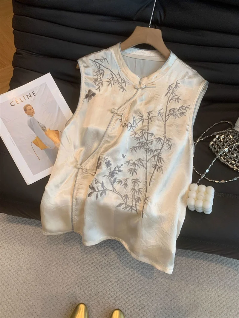 Gilet da donna Giacche da donna Moda Ricamo in seta di fascia alta nuovo gilet cinese Cappotto femminile senza maniche con volant in stile cinese