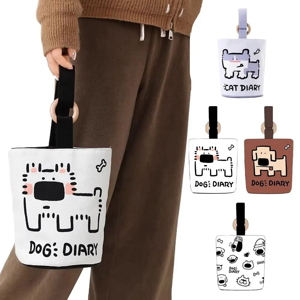 Dog Cat Cartoon Bucket Bag Canvas Letter Print Handbag Large Capacity Mommy Bags All-match Lunch Pouch Tote Bags