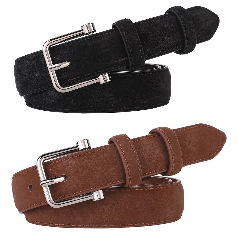 

Suede Leather Belt Unisex Fashion Trend Versatile Jeans Accessories Girdle Gothic Retro Pin Buckle Khaki Waistband For Women