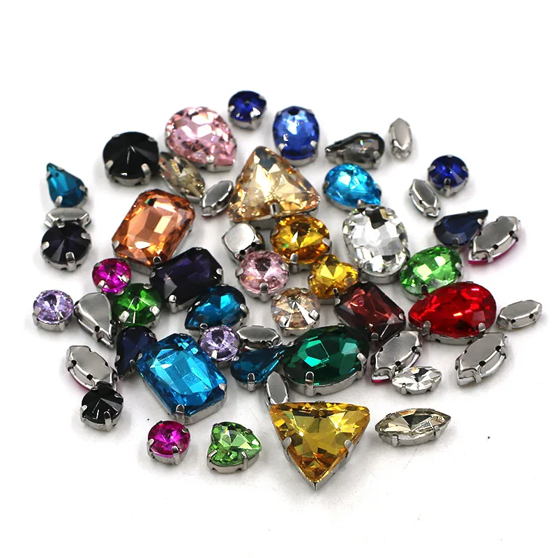 Hot Sales 50Pcs/Bag Mix Shape Crystal Stones Sewing Sliver Claw Setting Glass Rhinestone Diy Bags/Shoes/Clothing Accessories