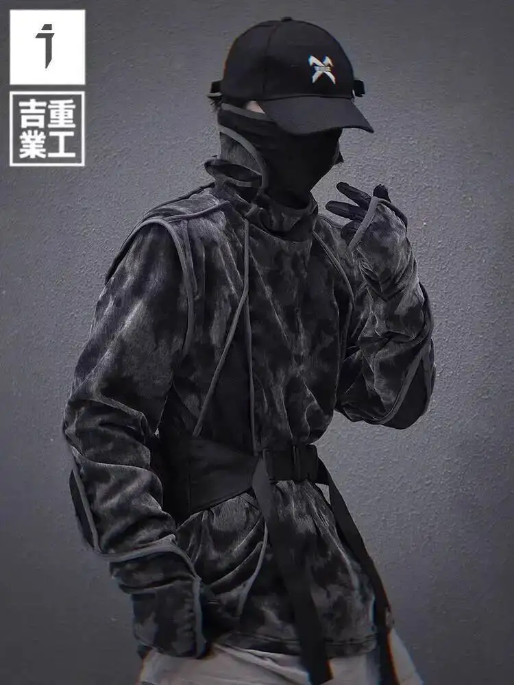 Man Women Sweatshirt 2025 Spring Unisex Long Sleeve T-shirt Loose Tie Dye Printed Finger Hole Turtleneck Basic Sweatshirt