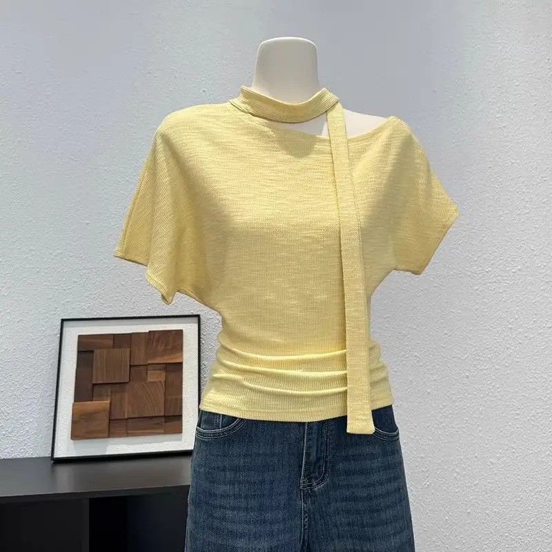 Women Clothes Summer Simplicity Elegant Korean Fashion Solid Color O-neck Female Ice Shreds Short Sleeve Young Style Tshirt Tops