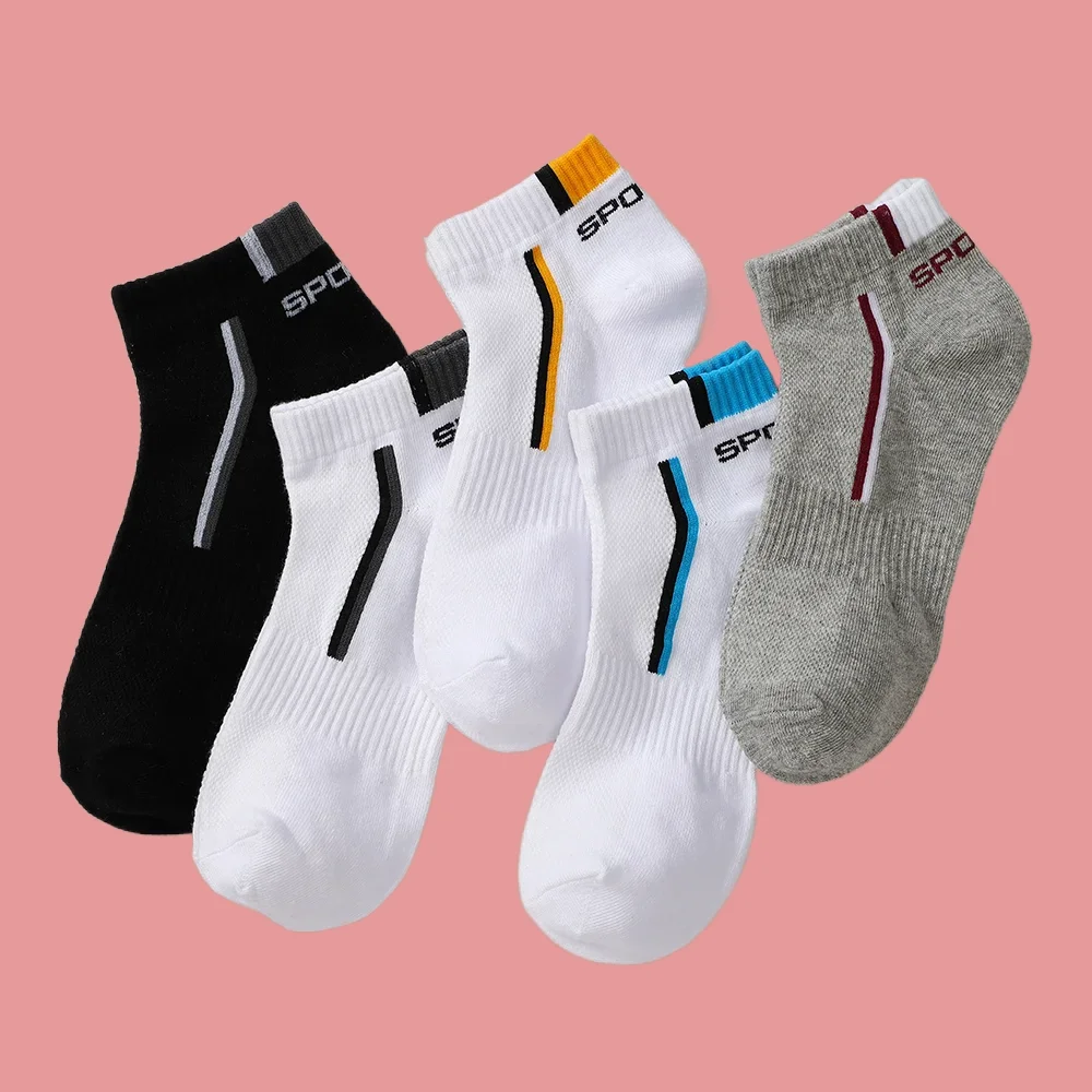 10 Pairs 2024 High Quality Fashion Men Short Socks Breathable Cotton Sports Low Cut Socks Stripe Casual Athletic Thin Boat Socks