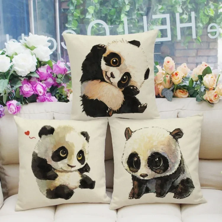 Cute animal panda throw pillow cover with short plush print for living room decoration cushion cover pillow covers decorative