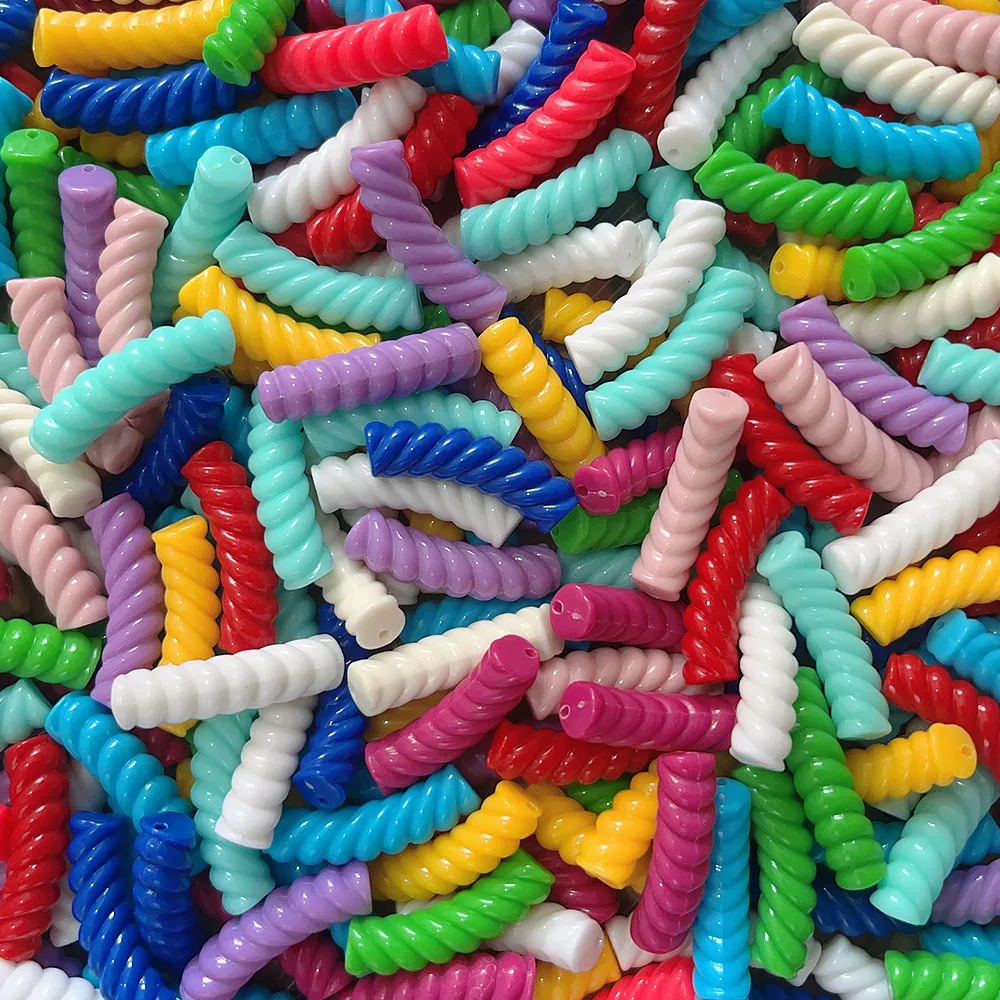 20Pcs Acrylic Twisted Curved Tube Loose Beads Bamboo Opaque Twist Straight Hole Beaded For Jewelry Making DIY Bracelet 32x8mm