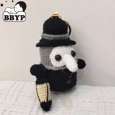 Cute  Plague doctor Charm Keychains Cartoon Mini Hand Knitted Car Keyring Lovely Backpack Handbag Pendant Couple Keyholder