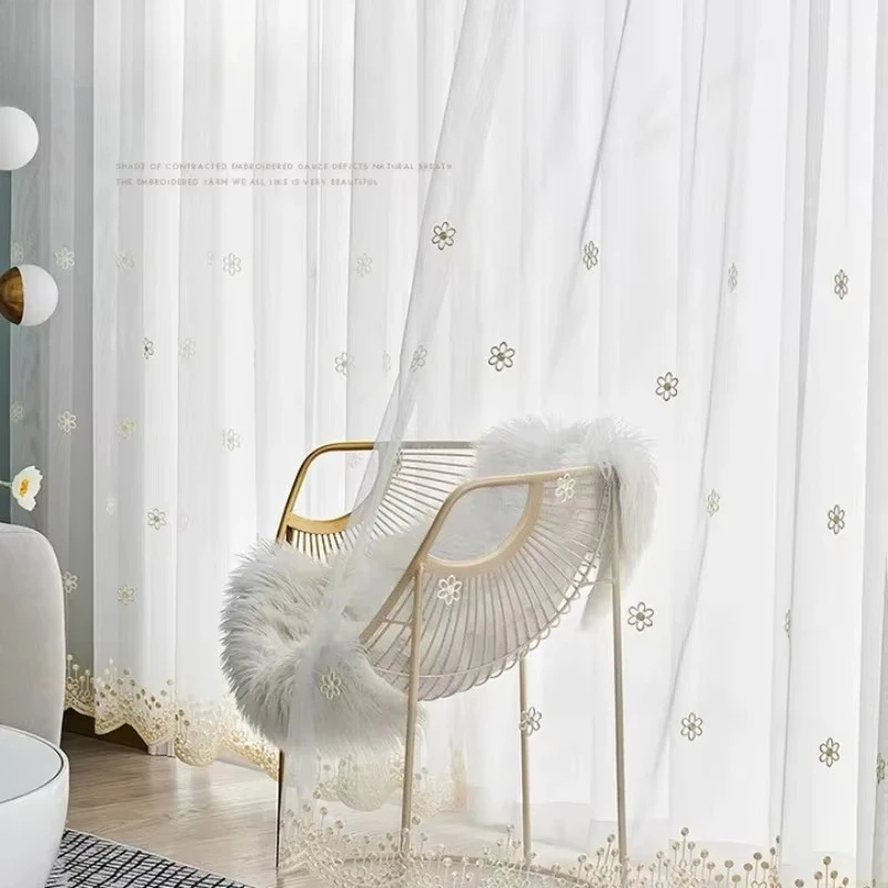 

Modern Fashion European Embroidery Simple White Tulle Sheer Curtains for Living Room Bedroom Dining Window Decor Custom Size