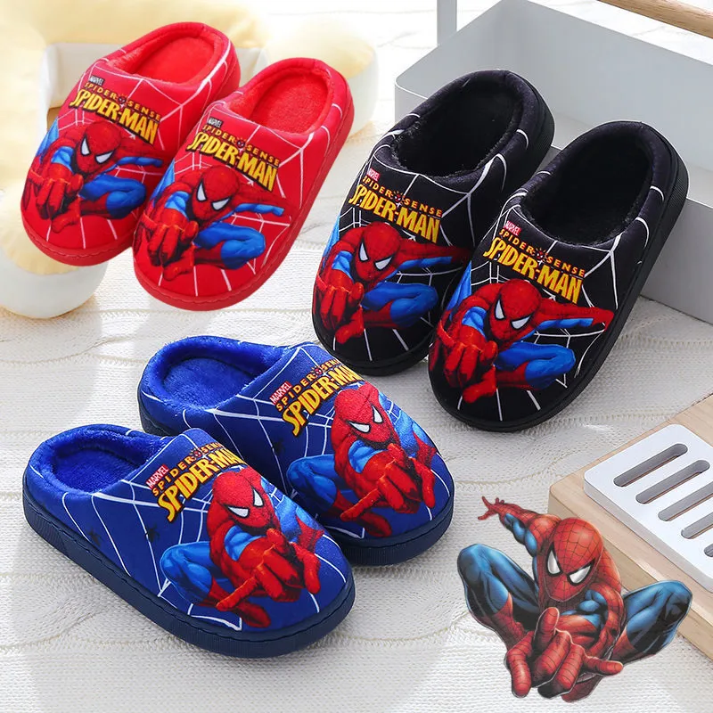 New Spiderman Cotton Slippers Children\'s Shoes Spiderman Style Warmth Autumn Winter Indoor Kids Boys Slipper Christmars gifts