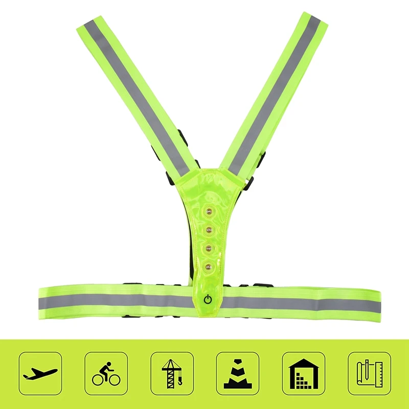 AB46-反射ベスト 調節可能 高視認性ベスト 8個のLEDランプ付き安全ベスト ジョギング用高視認性