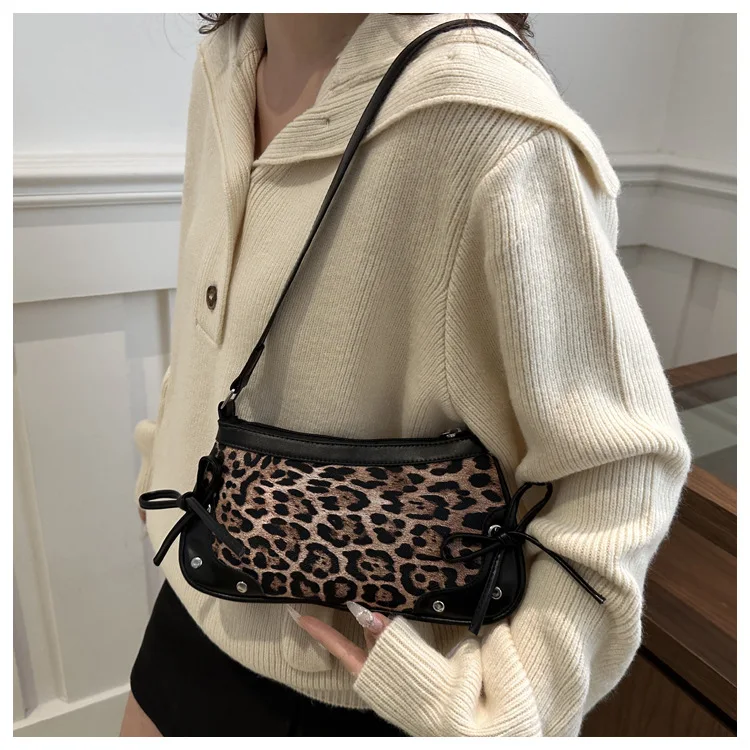 Neue Achselhöhle Tasche Trendy Schulter Tasche für Frauen Süße Doppel Bogen Handtasche Damen Tasche Retro Mode Weibliche Leopard Print Schulter Tasche – Detail 19