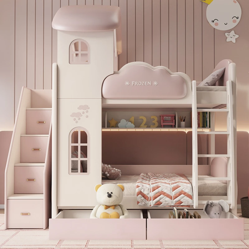 Cute Girl Room Letto a castello Twin Frame Lusso Rosa Queen Bed Princess Loft Comferter Litera Mobili per la casa