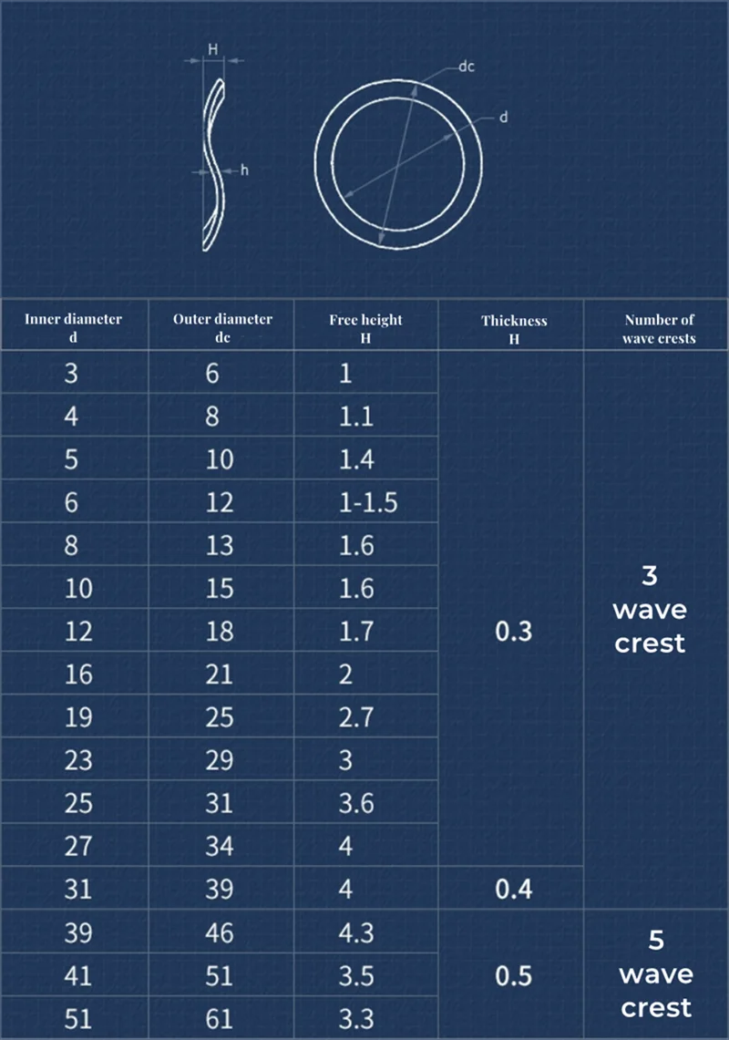 M3 M4 M5 M6 M8 M10 M12 M19 M23 M25 M27-M41 304 Stainless Steel Wave Washer Three Wave/Five Wave Crest Type Gasket Spring Washer