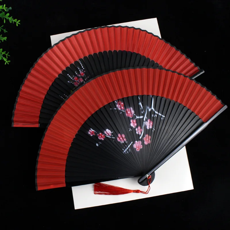 Handheld Fan Sakura Printing Folded Fans Spun Silk Bamboo Hand Held Props for Dancing Cosplay Home Office Wall Diy Decoration