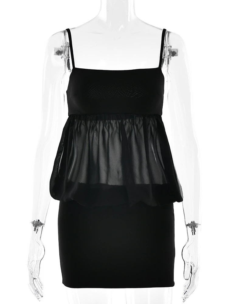 Sukienka XIAOTANG na ramiączkach spaghetti, z wycięciami, elegancka, bez rękawów, z odkrytymi plecami, patchworkowa, dopasowana, idealna na wakacje, plażę i imprezy.