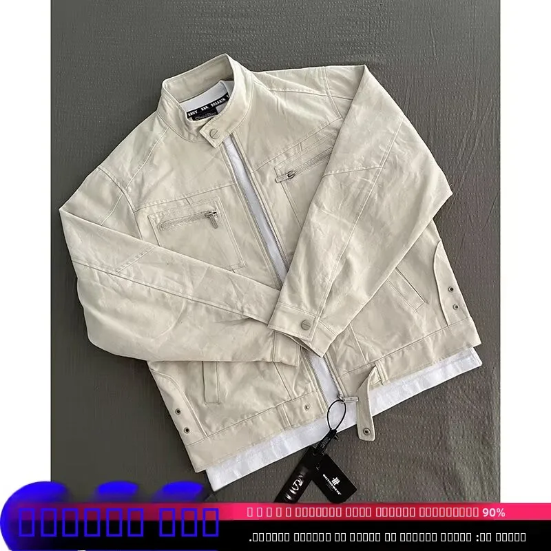 

Waed Canvas Denim Jaet Men's Spring Autumn Loose Stand Collar Workwear Jaet American Retro Sle Couple's Outerwear