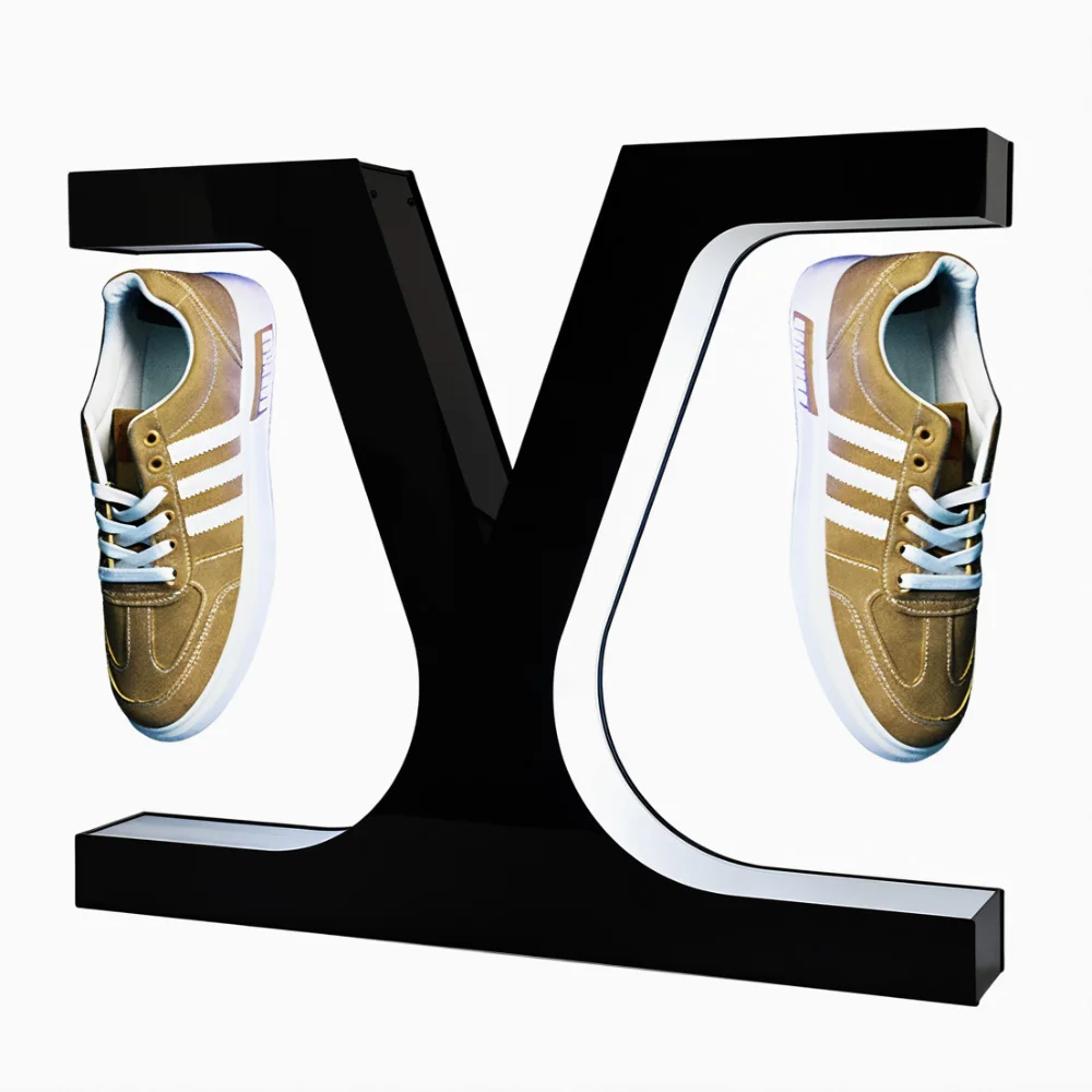 

X-Shape Suspended Magnetic Floating Shoe Rack With 360 Degree Swivel And Light Emitting Diode (LED) Lights For Stores And Homes