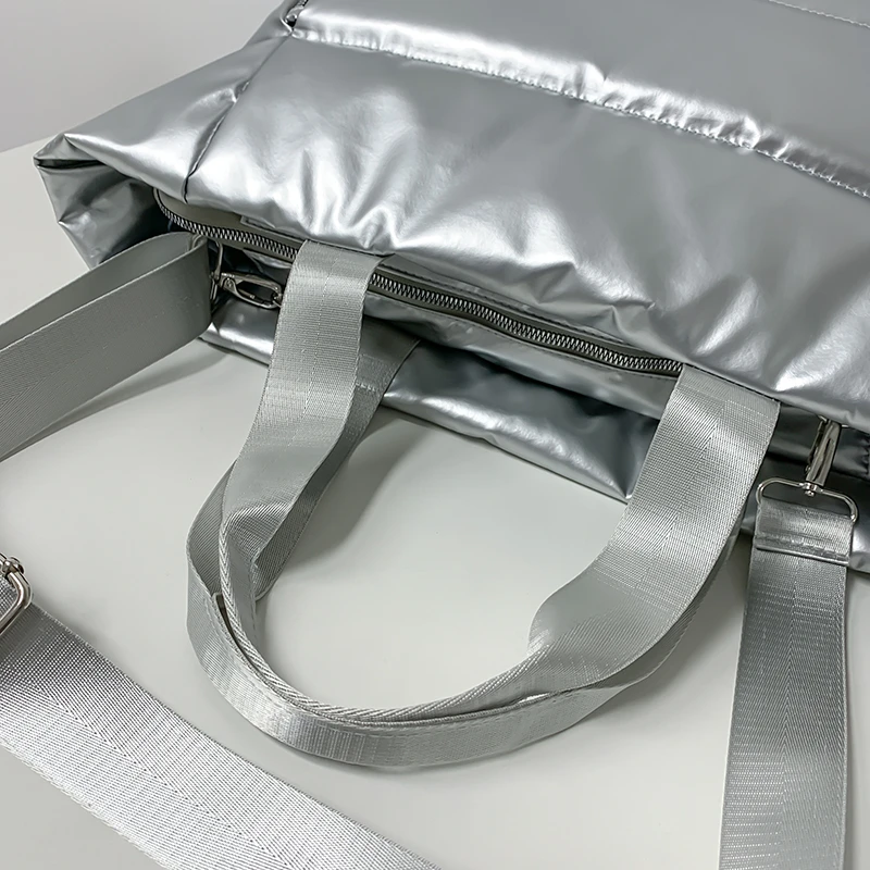 Übergroße lässige Reisetasche für Frauen wasserdichte Nylon gepolsterte Einkaufstasche geste ppte Baumwolle Raum Handtasche Messenger Mode Paar Tasche – Detail 13