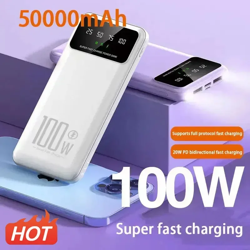 

50000mAh 100W Super Fast Charging Power Bank Portable Charger Battery Pack Powerbank for iPhone Huawei Samsung