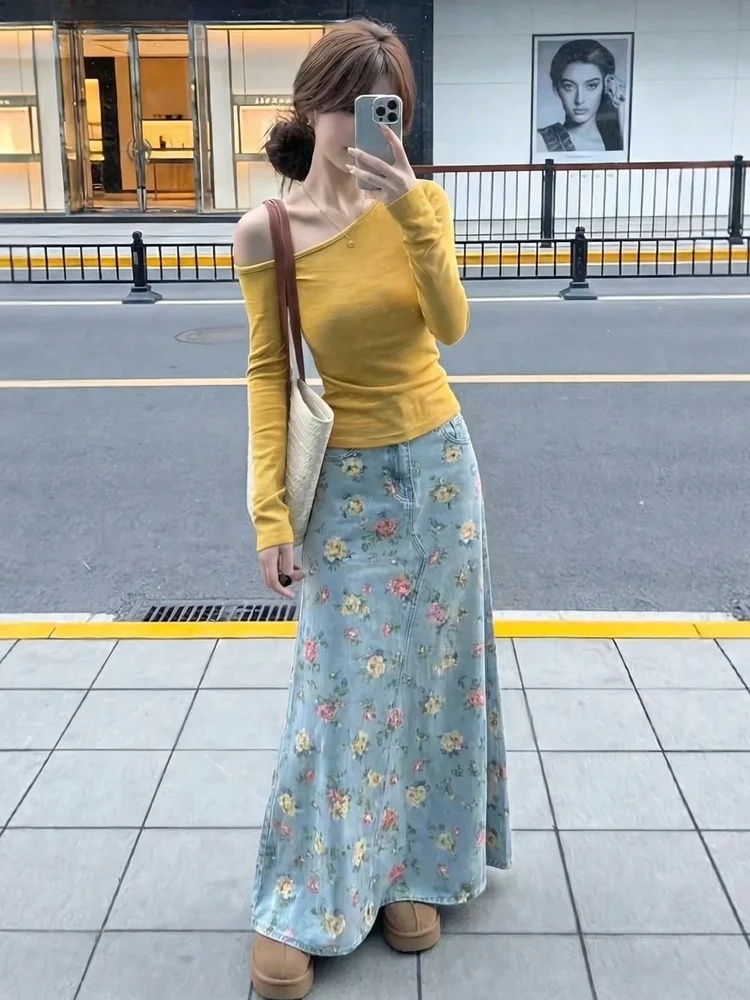 

Floral Print Midi Half Skirt Women's Fashionable Versatile Long Skirt Spring 2026 High Waist A-Line Casual Style Ladies Skirt