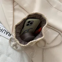 Woven Straw Mini Messenger Bag for Women Drawstring Closure Summer Cute Bucket Bag with Flower Crossbody Bag, Phone Wallet Pouch - Image 5