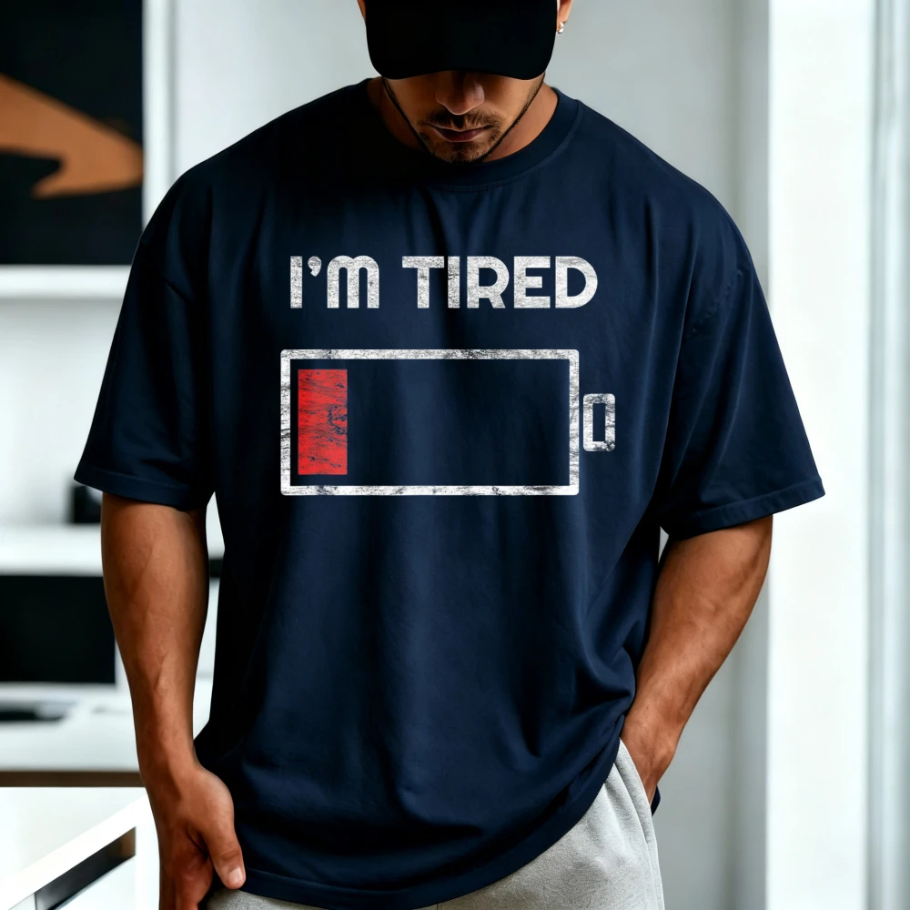 Funny I'm Tired Low Battery T Shirt - Empty Phone Symbol T-Shirt Casual Fashion Loose Harajuku Short Sleeve Cotton Clothing