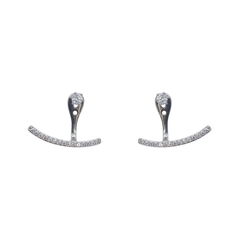 Trend Classic Zirconia Women Stud Earrings Silver Color Two Way Wear Wedding Studs Ear Simple Party Nightclub Jewelry
