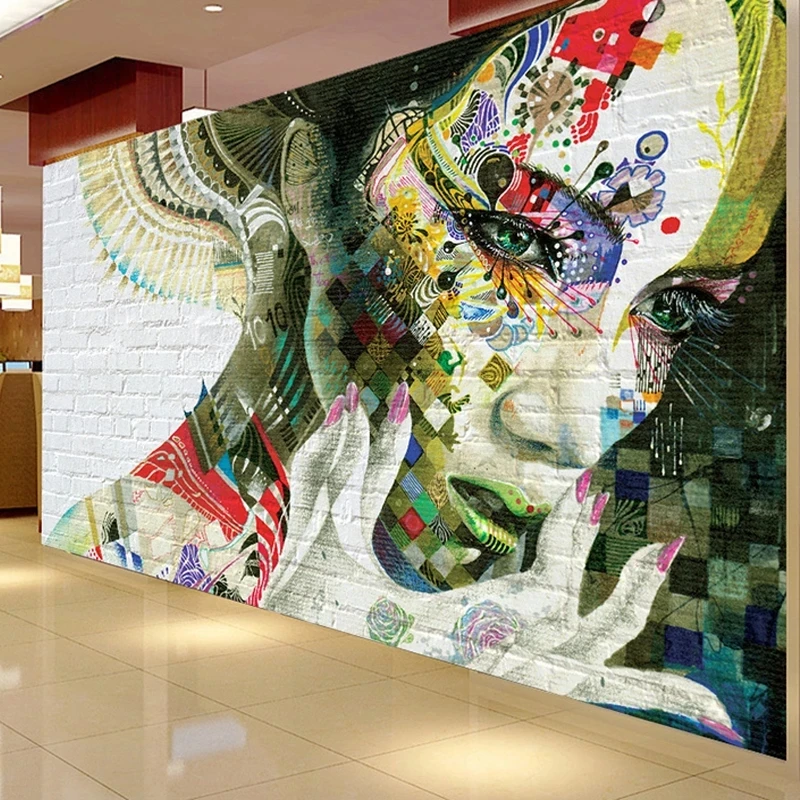 Customized Cool Brick Wall Figure Wallpaper KTV Bar Cafe Creative Mural 3D Living room TV background wall bedroom restaurant 8d