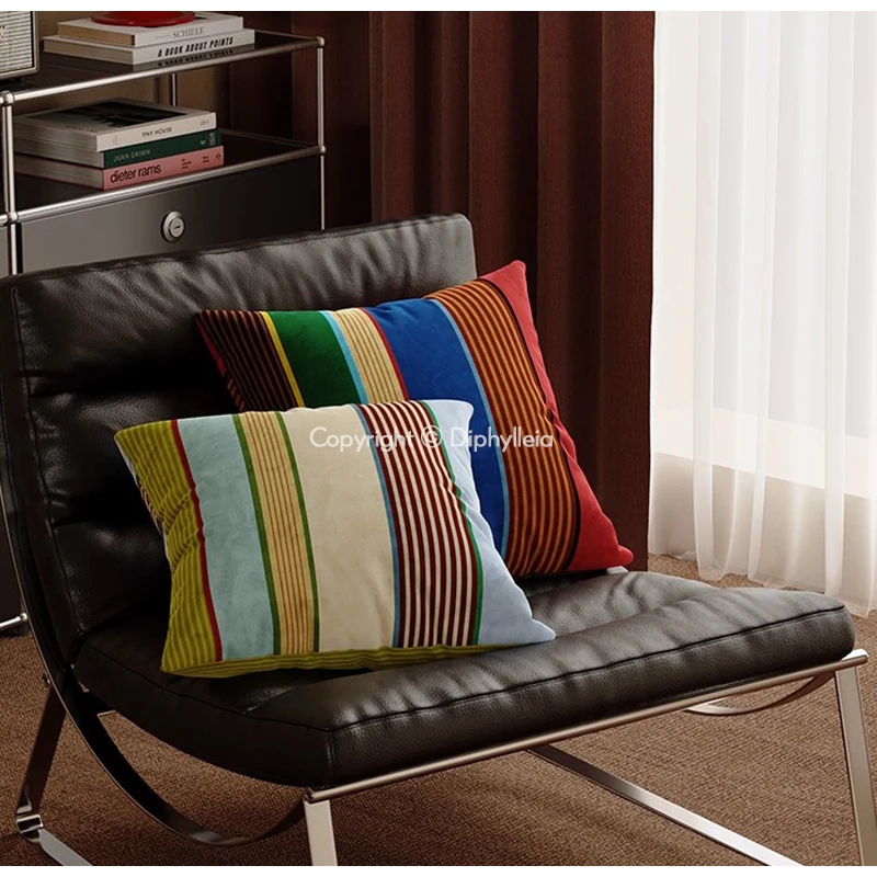 Diphylleia Art Nouveau Style Decorative Pillowcase Mordern Retro Stripes Dopamine Square Cushion Cover For Villa Hillhouse Hotel