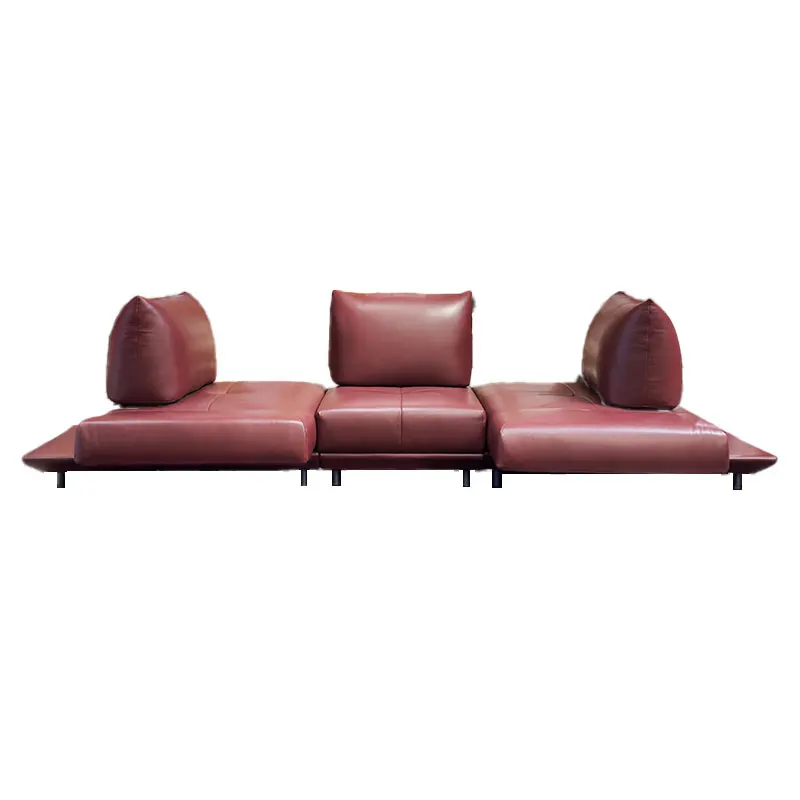 #French Retro Leather Adjustable Rotary Living Room Multi-functional Straight-line Sofa