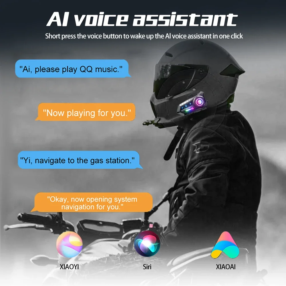X3 Motorcycle Bluetooth 6.0 Helmet Headset Tri-Colorful Lights Earphone IPX6 Waterproof Support Connecting 2 Phones Same Time