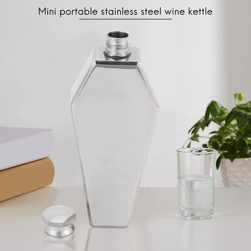 Mini petaca de acero inoxidable con forma de ataúd personalizada, portátil, de viaje, para vino, suministros de Bar, regalo para hombres, 100ML