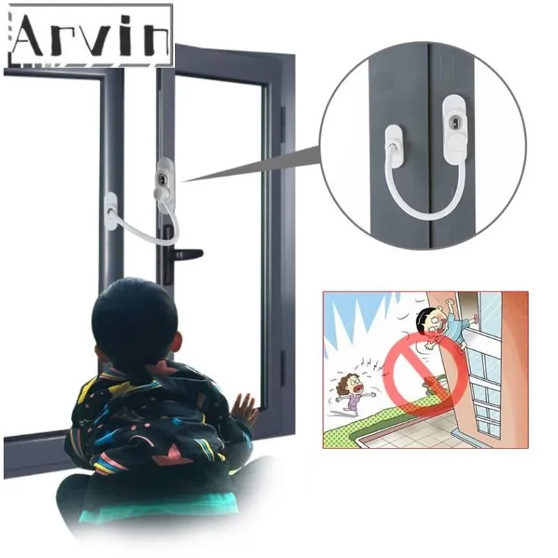 Window Security Chain Lock Window Cable Lock Restrictor Multifunctional Window Lock Door Security Guard for Baby Safety 1Pcs