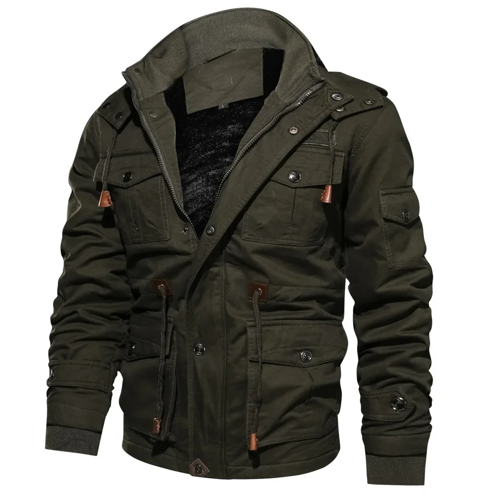 Herren Kapuze Winter jacken und Mäntel Fleece warme Mäntel thermisch dickere Oberbekleidung männliche Militär jacken warme Parkas Größe 6xl