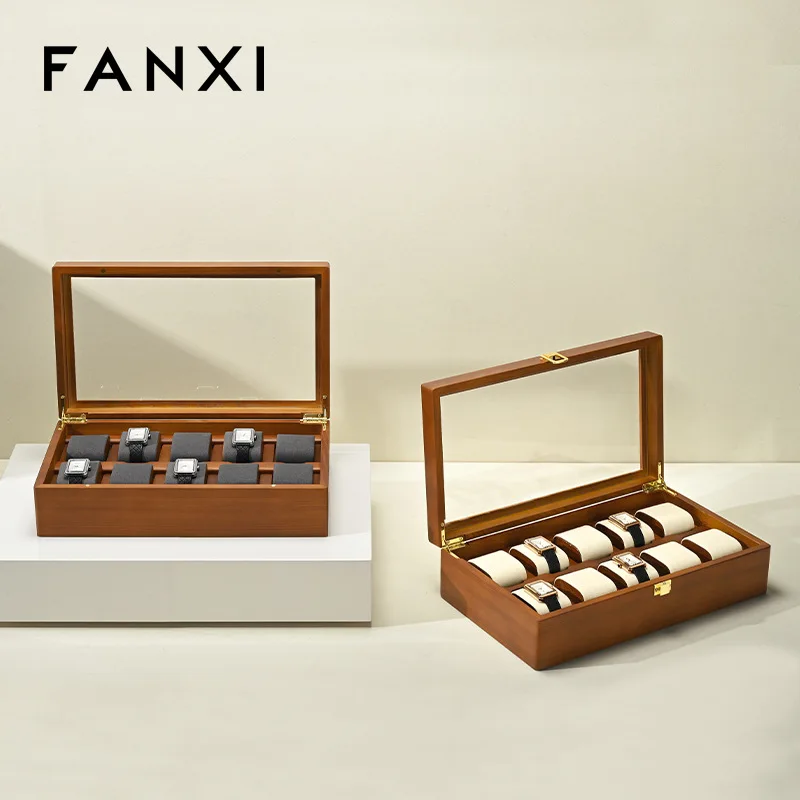 Solid wood watch storage box, transparent watch box for men and women, wooden display box for watch collection