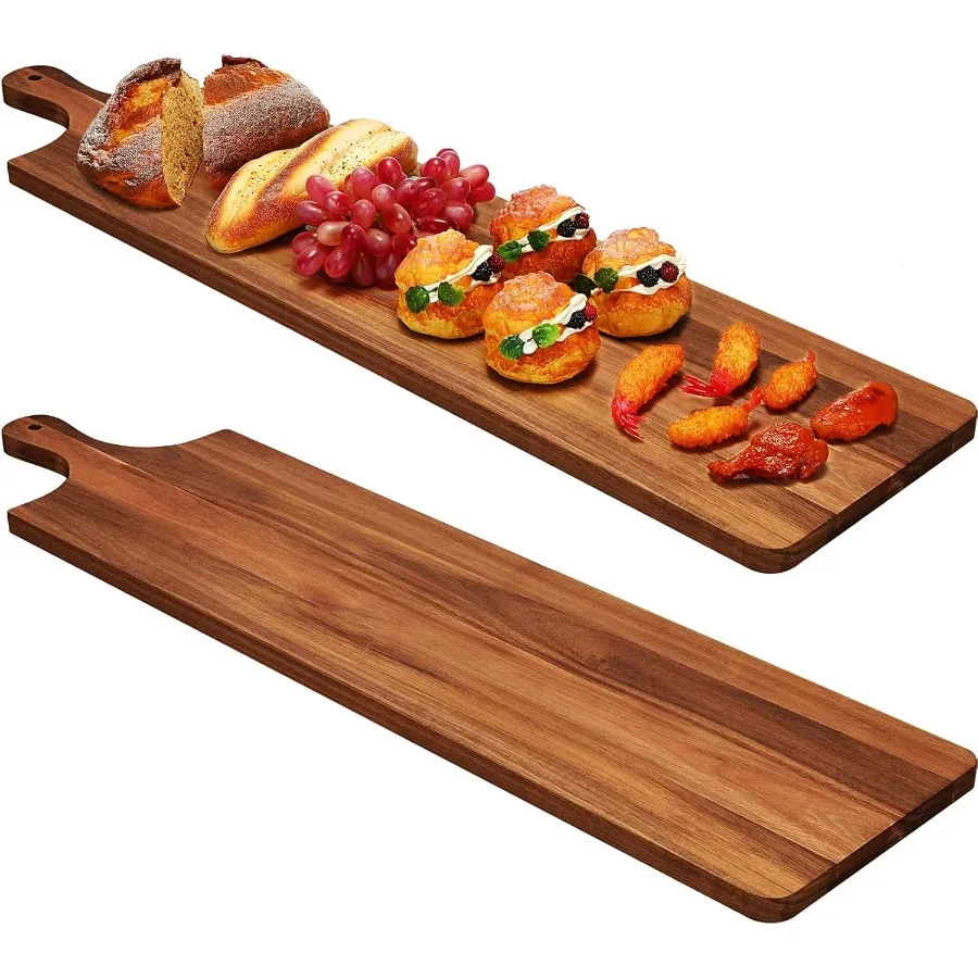 

2 Pcs Acacia Wooden Charcuterie Boards Acacia Serving Board with Handle Rectangular Wood Tray Wooden Serving Platter Natural Wo