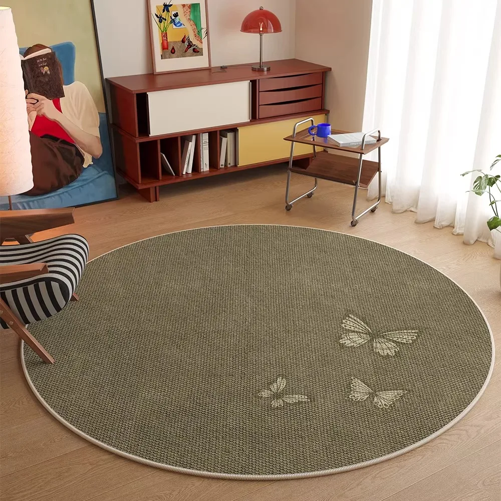 

Vintage-style Round Rug Living Room Floor Mat Imitation Woven Design Printed Carpet Bedroom Bedside Mats Chair Rugs שטיח לסלון