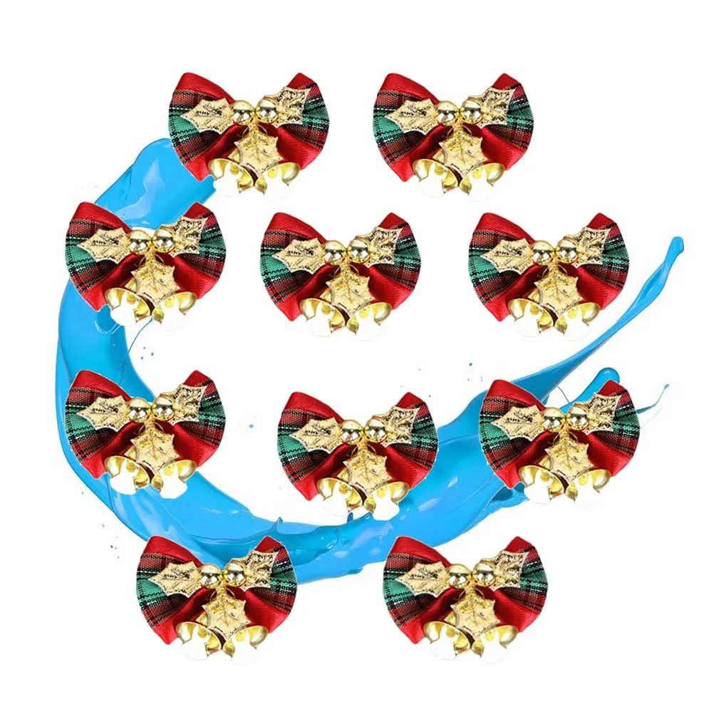 

10Pcs Christmas Bow Tie Decorations 5cm Mini Bow Fabric Sewn Eco Friendly Small Ornaments for Tree Banister Fence