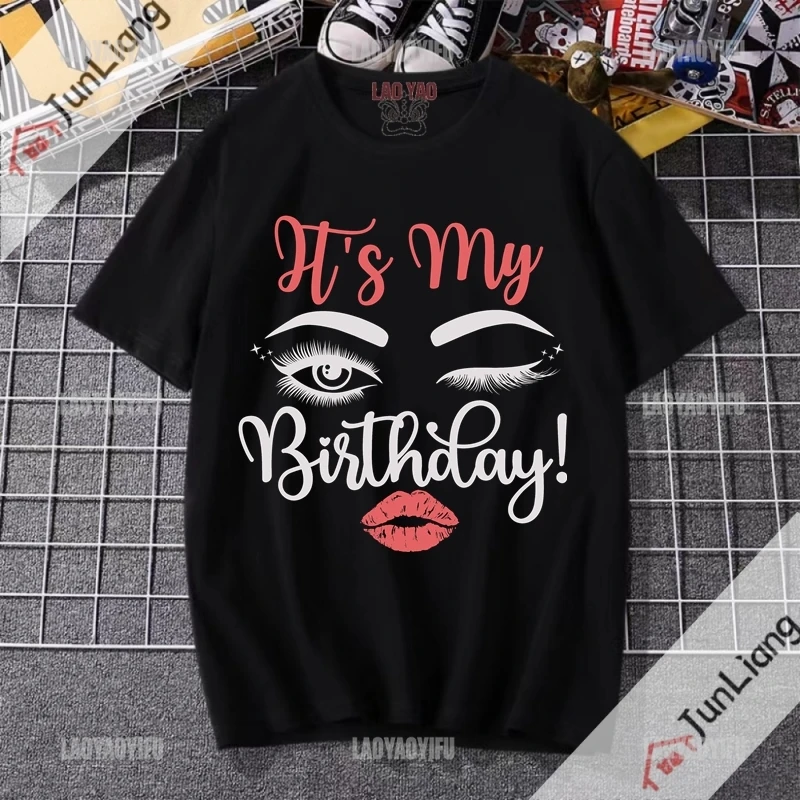 T's Its My Birthday Harajuku Fashion Woman Blouse 2023 Lips Kiss T-shirts Top Y2k Aesthetic Clothing Clothes for Women Goth Tops