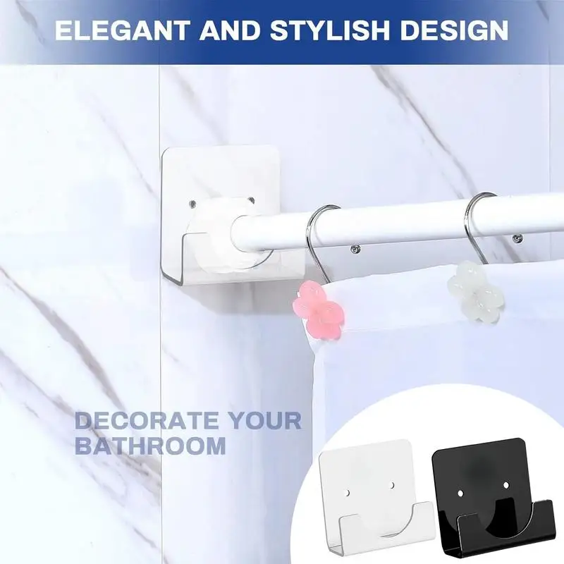 Tension Rod Holders For Wall 2X Acrylic Wardrobe Pipe Bracket Invisible Pipe Retainer Adhesive Shower Rod Tension Retainer
