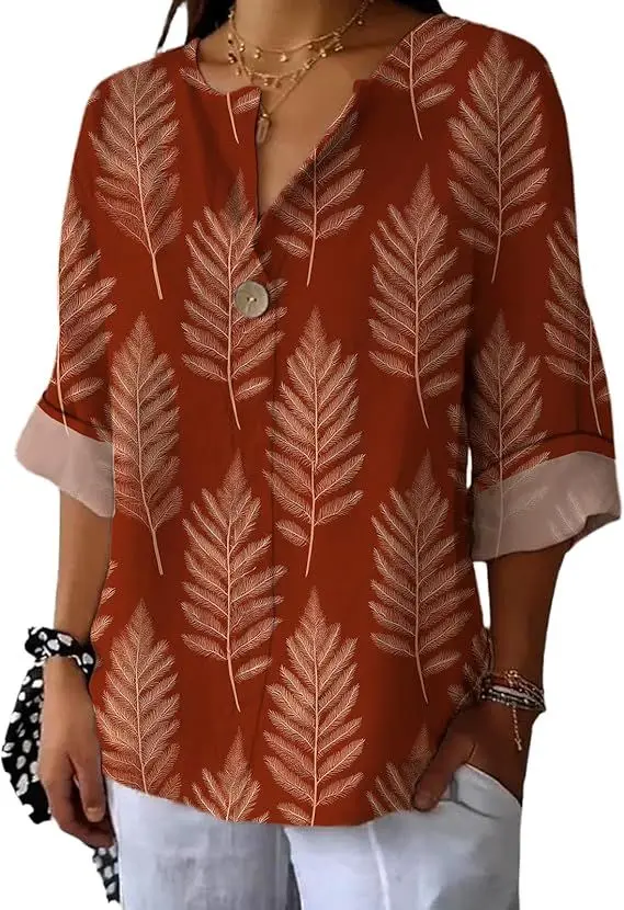 

Womens Long Sleeve Boho Shirts Button V Neck Vintage Floral Tops Ladies Blouses Dressy Casual Graphic Shirt 2025 Spring