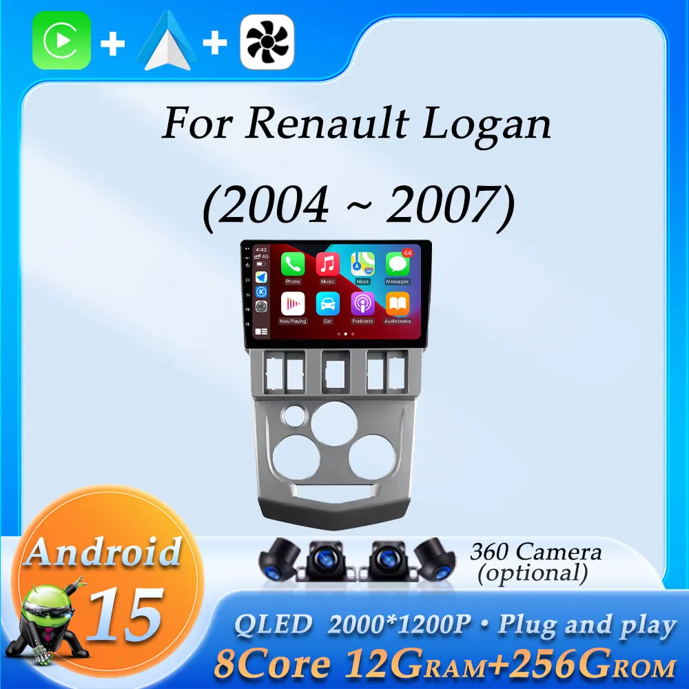 

Автомобильный радиоприемник, видео-аудио, мультимедийный плеер для Renault Logan 2004-2007, DSP, стерео, беспроводной CarPlay, GPS-навигация, разделенный экран BT