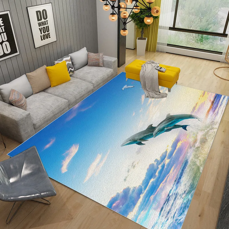3D Seabed Underwater World Dolphin Turtle Area Rug,Carpet Rug for Living Room Bedroom Sofa Doormat,kids Play Non-slip Floor Mat